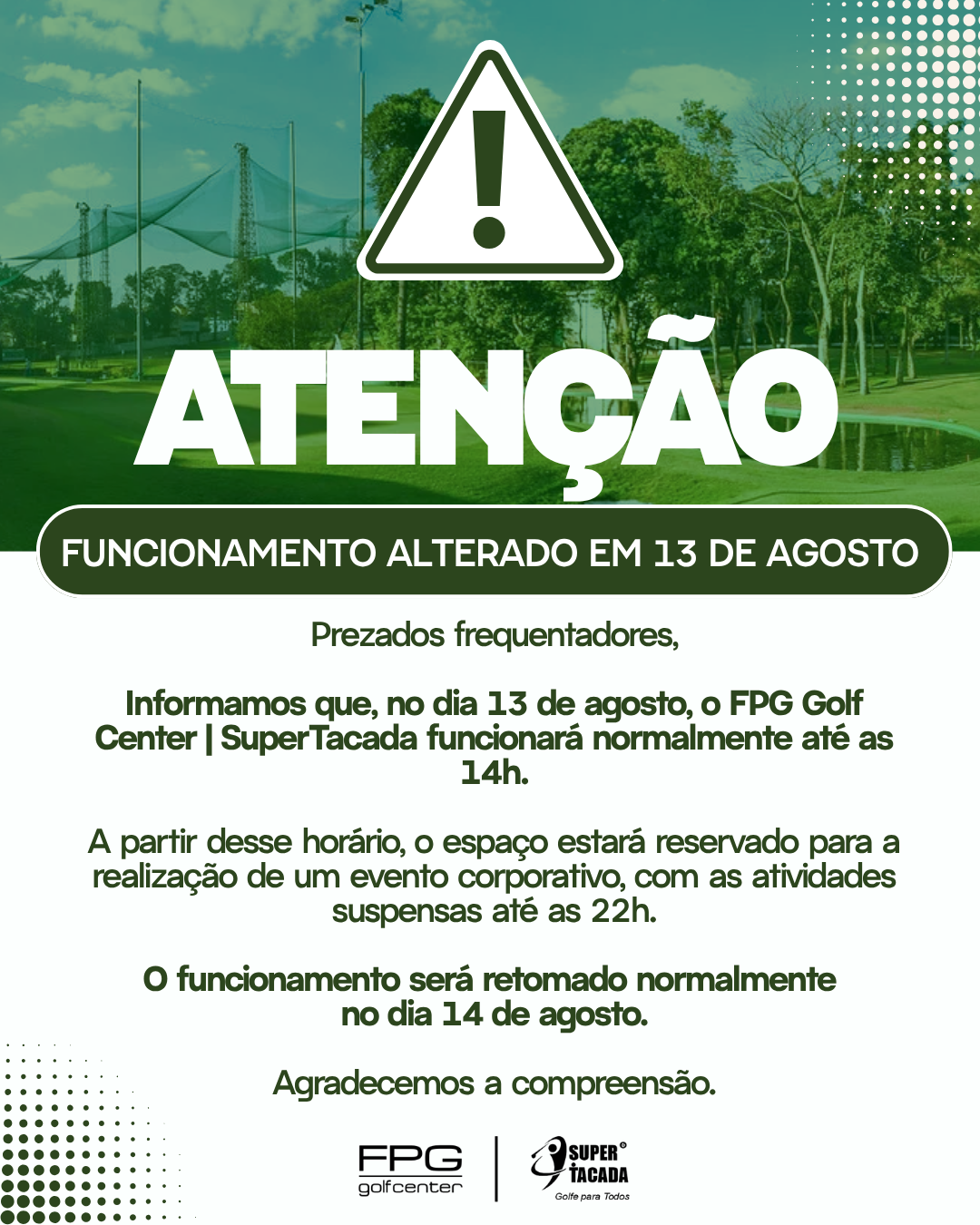 Aviso de funcionamento